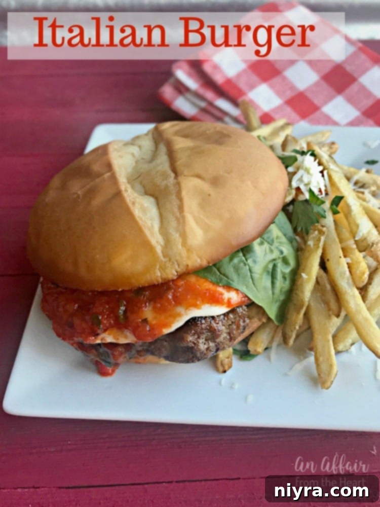 Hero shot of the Italian Burger, ready to be enjoyed