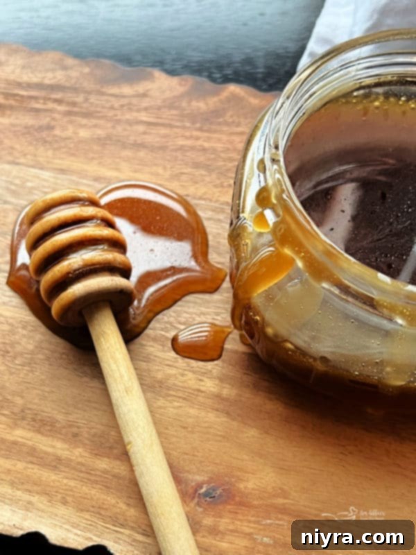 A close-up of Honey Bourbon Sauce