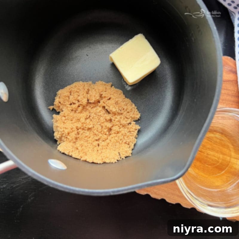 Melting butter and brown sugar for Honey Bourbon Sauce
