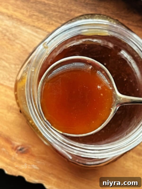 Finished Honey Bourbon Sauce in a saucepan