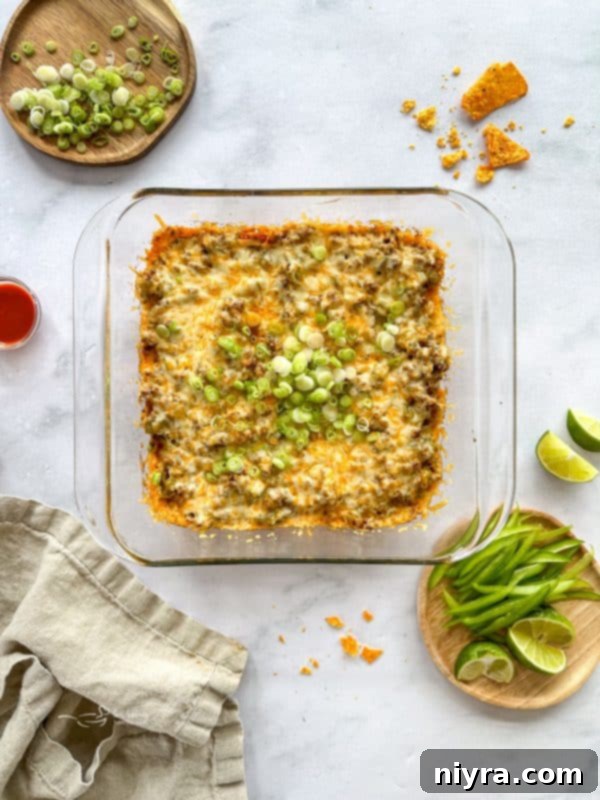 Taco Casserole slice with toppings
