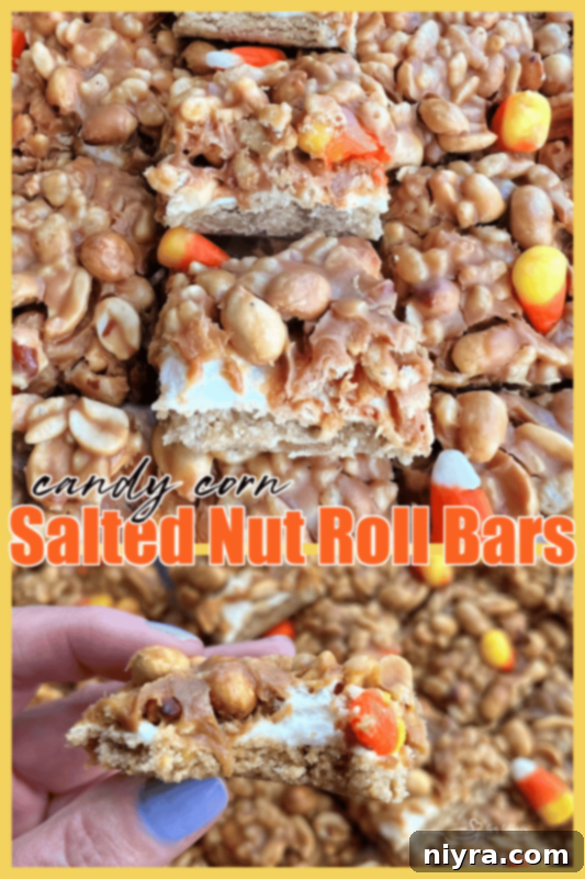 A stack of beautifully cut Candy Corn Salted Nut Roll Bars on a plate.