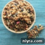 overhead of Fresh Apple Cinnamon Granola in a bowl