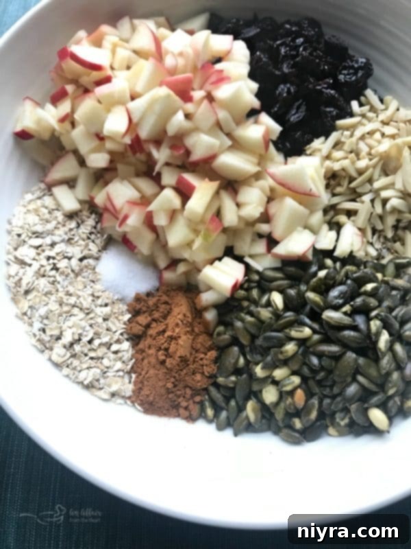 Ingredients for Fresh Apple Cinnamon Granola Laid Out