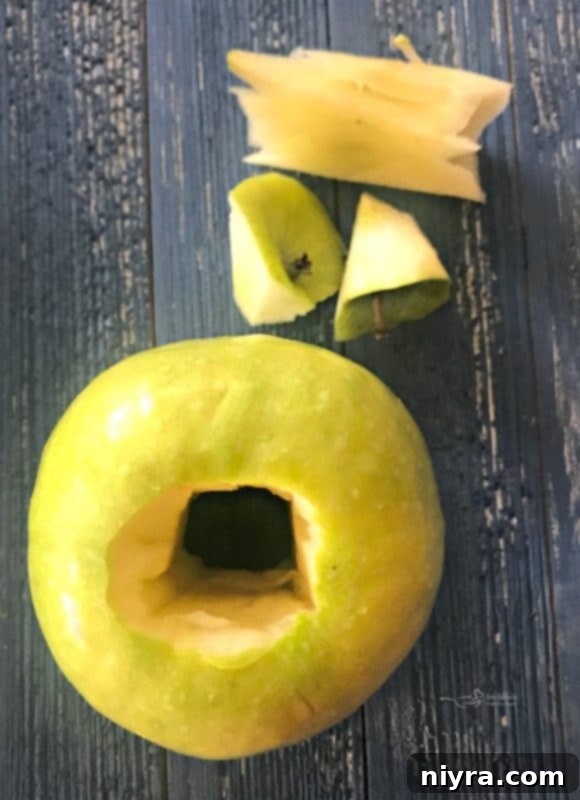 Fresh Granny Smith apple ready for peeling and coring