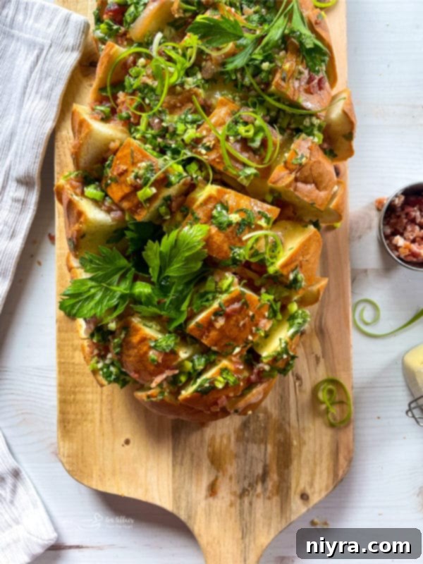 Close-up of cheesy crack bread with bacon