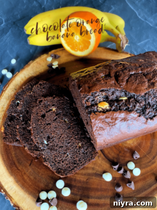 Pinterest graphic for Chocolate Orange Banana Bread recipe