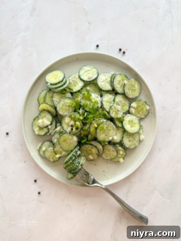 Crisp Cucumber Ranch Salad 12 Final presentation of Cucumber Ranch Salad, ready to serve.