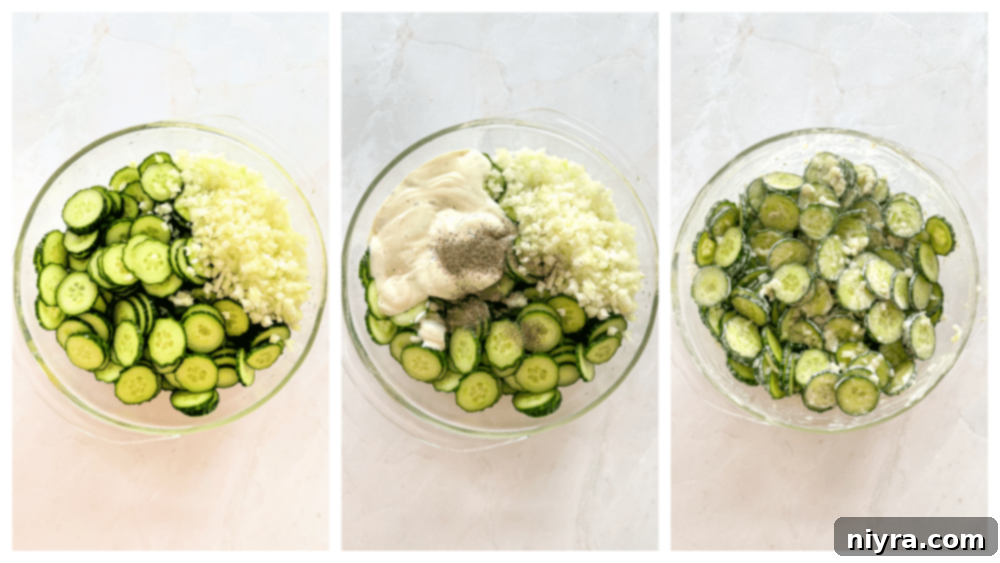 Crisp Cucumber Ranch Salad 8 Cucumbers soaking in a bowl of salted water.