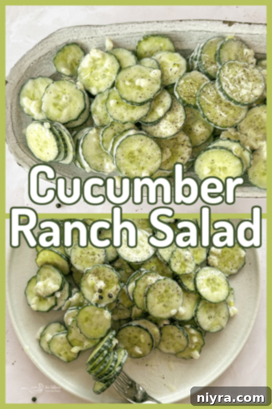 Crisp Cucumber Ranch Salad 9 Beautifully presented Cucumber Ranch Salad on a serving dish.