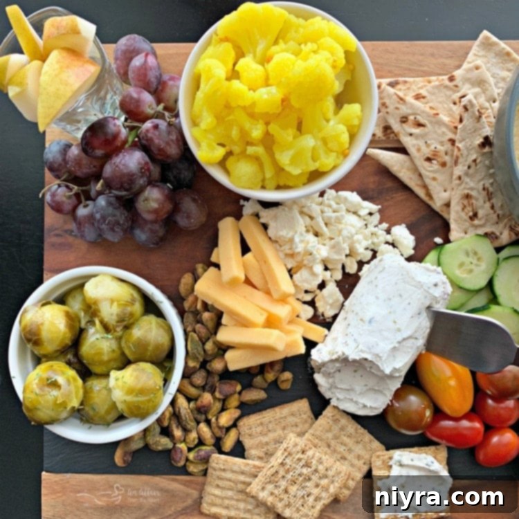 Mediterranean Inspired Cheeseboard with homemade Cauliflower Hummus