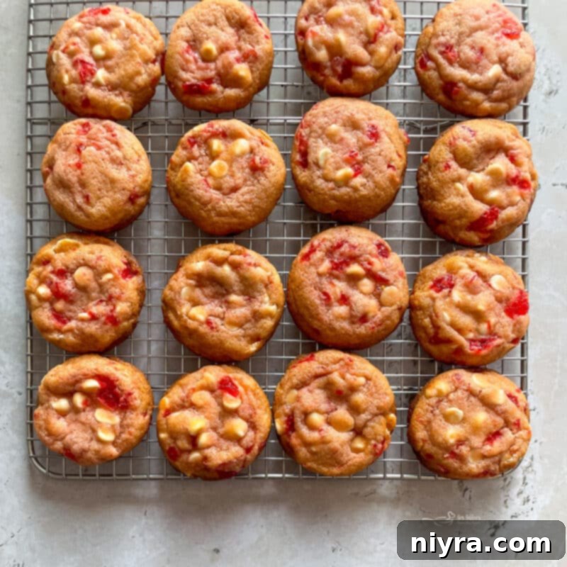 Sweet Cherry White Chocolate Delights 11 White Chocolate Cherry Cookies dough neatly scooped onto a parchment-lined baking sheet