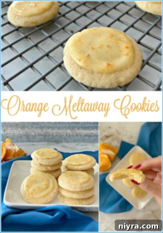 Close-up of freshly baked Orange Meltaway Cookies on a cooling rack
