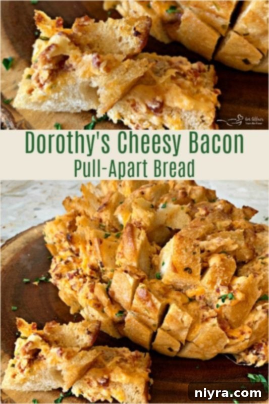 Irresistible Dorothy's Cheesy Bacon Pull-Apart Bread ready to be served