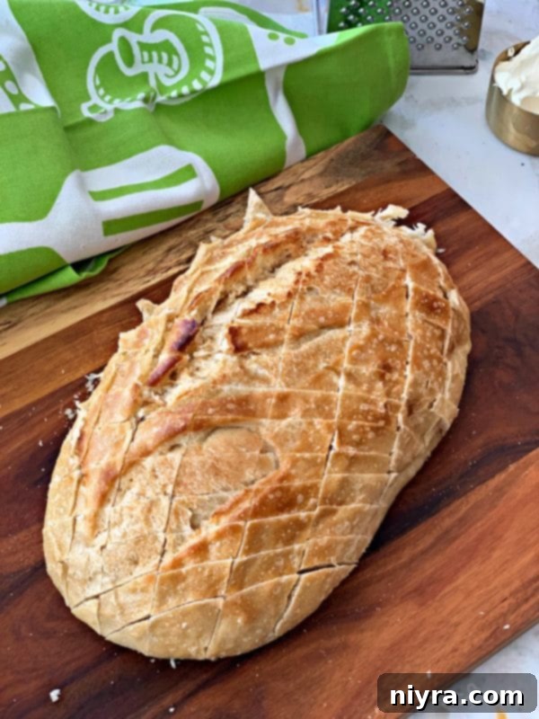 Sourdough loaf cross-hatched, prepared for filling