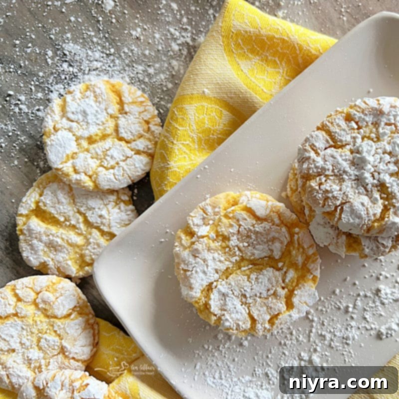 Platter of Lemon Cake Cookies, also known as Lemon Crinkles and Lemon Whippersnappers