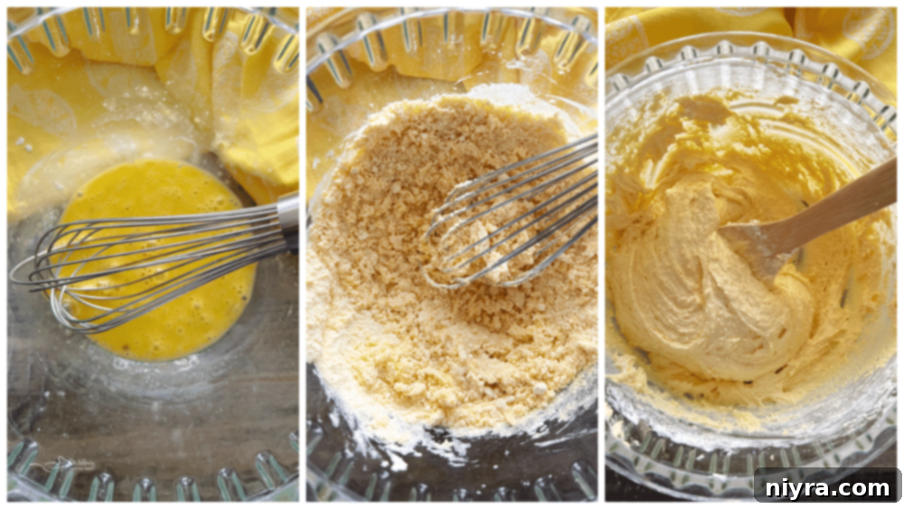Step-by-step photos of mixing lemon cake cookie dough