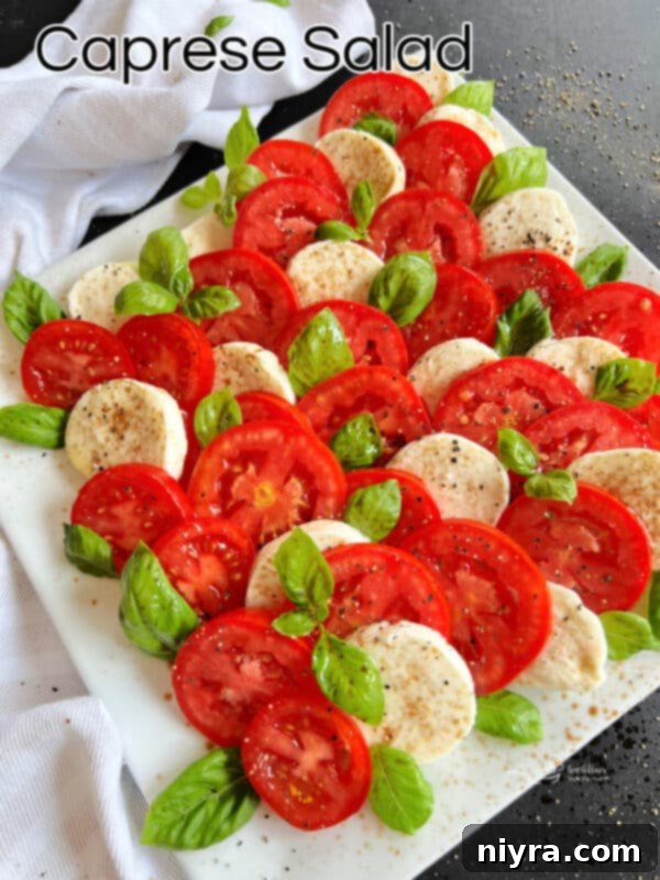 Hero shot of a beautifully prepared Caprese salad