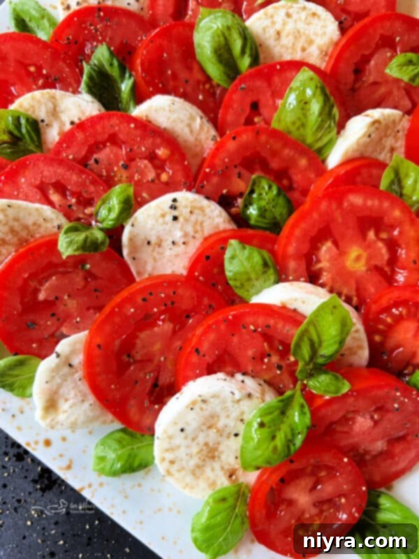 Caprese salad close-up with fresh basil