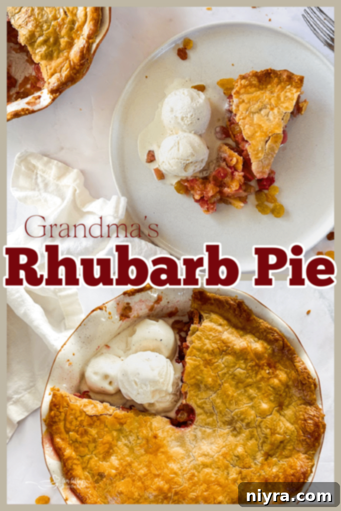 Old-Fashioned Rhubarb Pie 12 A whole Grandma's Rhubarb Pie with a perfectly golden crust