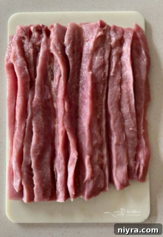 Step-by-step image showing how to cut a pork tenderloin for stuffing.