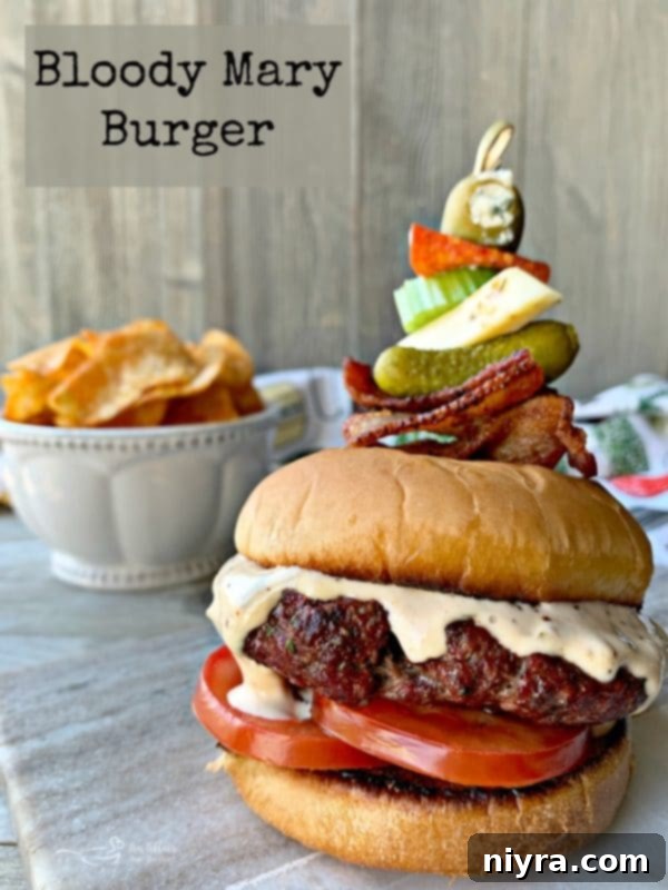 Bloody Mary Burger with garnish on grey platter