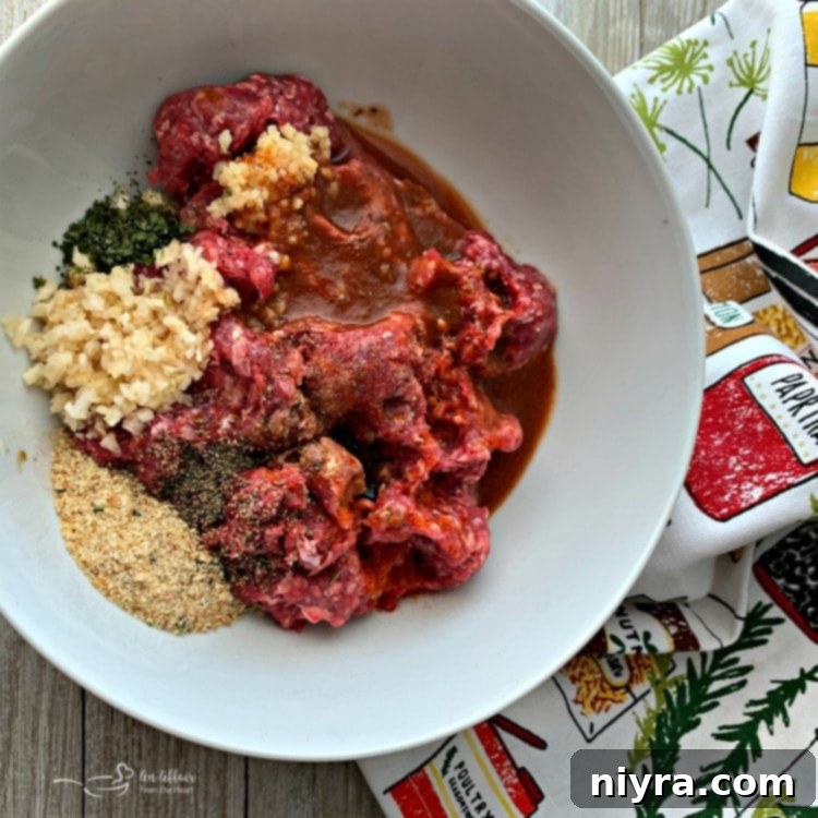 Bloody Mary Burger prep white bowl