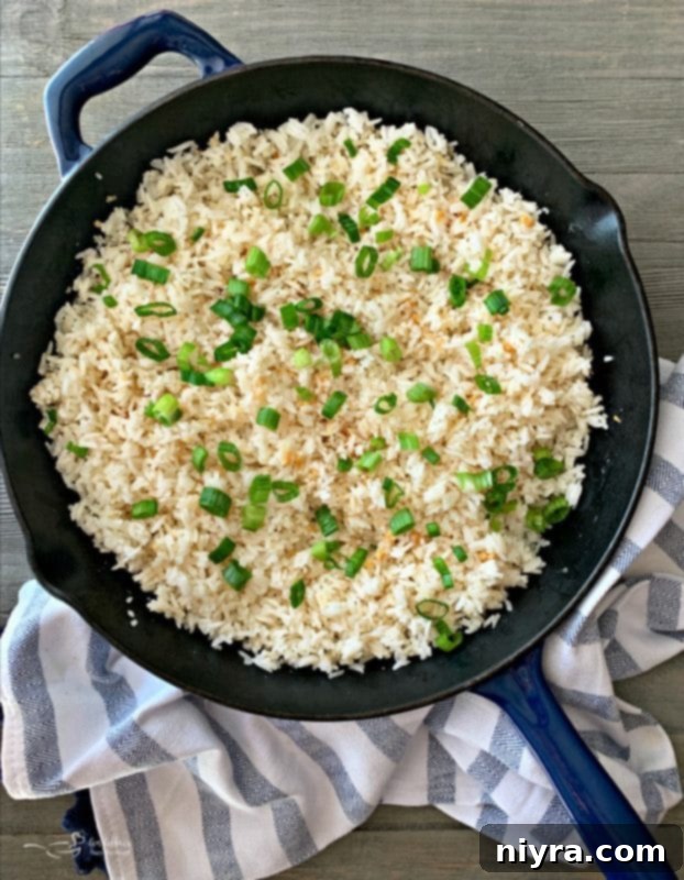 A tantalizing close-up of Basic Garlic Fried Rice served in a bowl