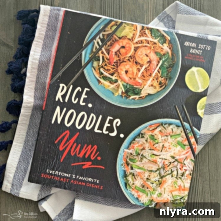 Cookbook cover for Rice. Noodles. Yum. by Abigail Raines