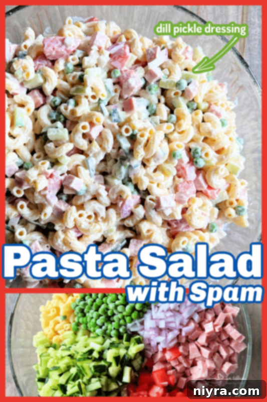 Hearty Spam Pasta Salad 9 A beautifully presented bowl of Spam pasta salad, garnished and ready for serving.