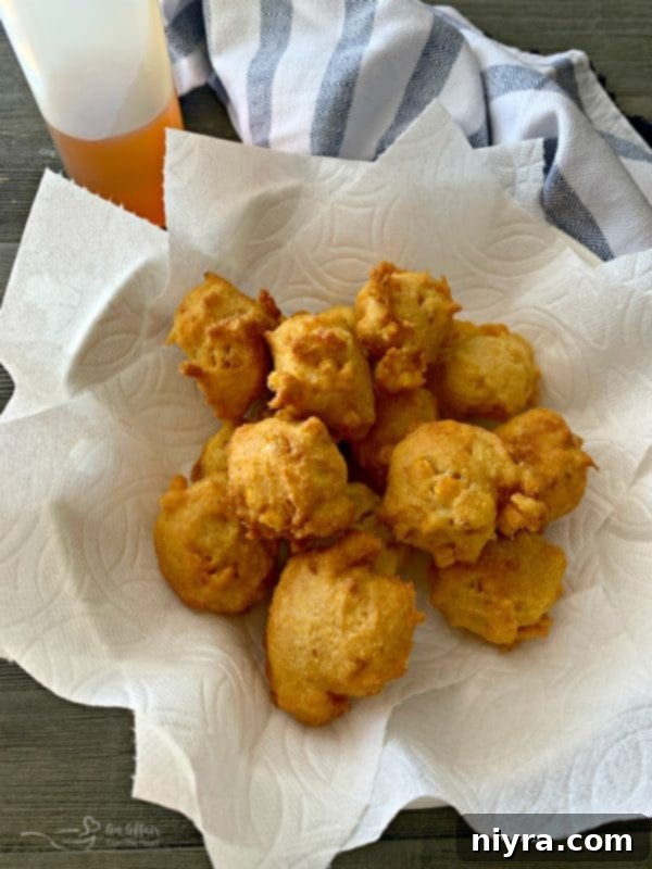 Golden brown corn fritters ready to be enjoyed.