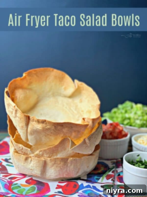 Finished Air Fryer Taco Salad Bowls ready to be served