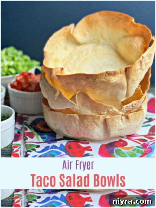 Air Fryer Taco Salad Bowls with a rustic background