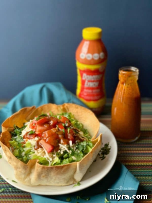Another appealing shot of a Taco Salad with Dorothy Lynch Taco Sauce.