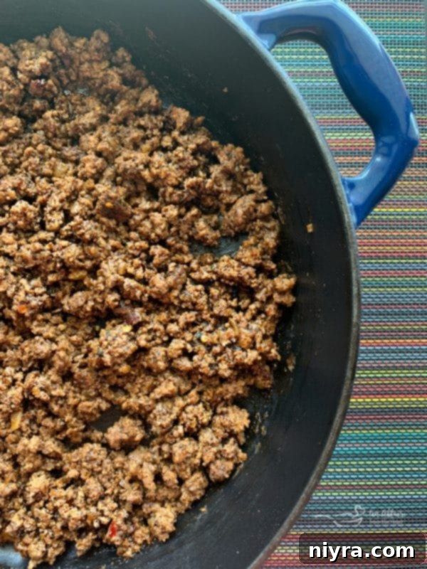 Taco meat simmered with Dorothy Lynch for taco salad.