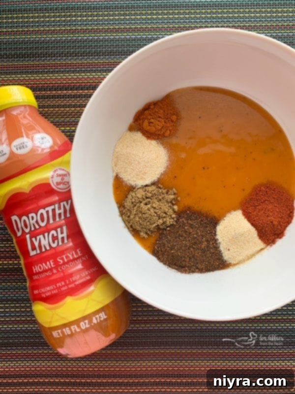 Homemade Dorothy Lynch Taco Sauce in a small white bowl.