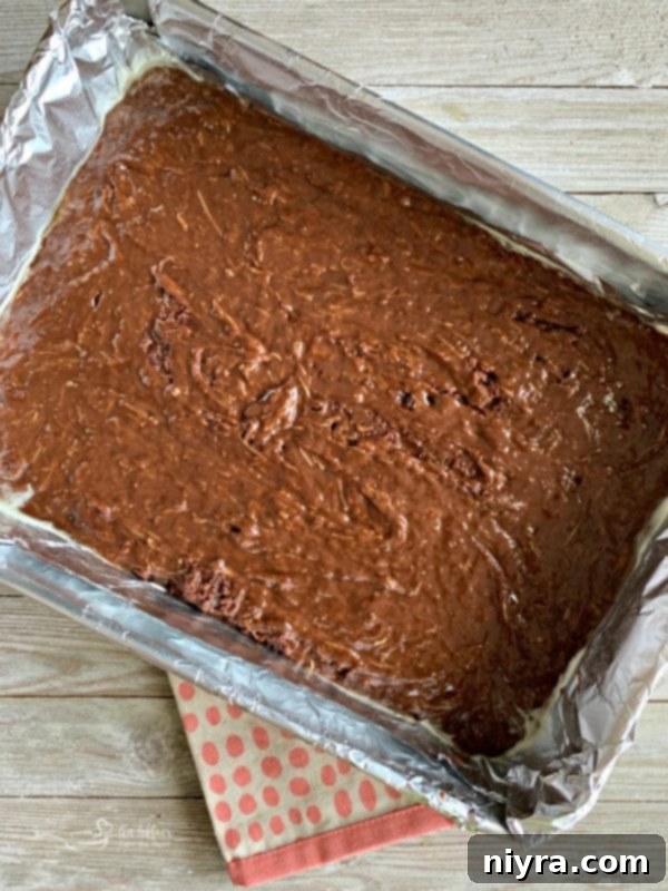 Frosted Zucchini Brownies before baking in 9x13