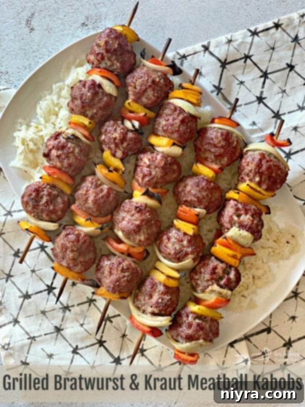 Grilled Bratwurst & Kraut Meatball Kabobs, ready to eat