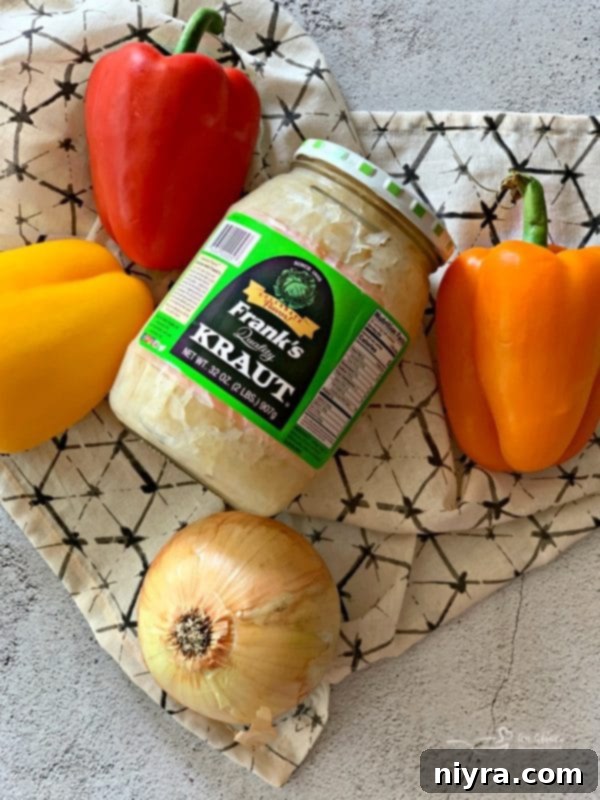 Ingredients for Grilled Bratwurst & Kraut Meatball Kabobs being prepared