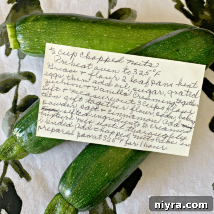 Original handwritten recipe card for Grandma's Zucchini Bread