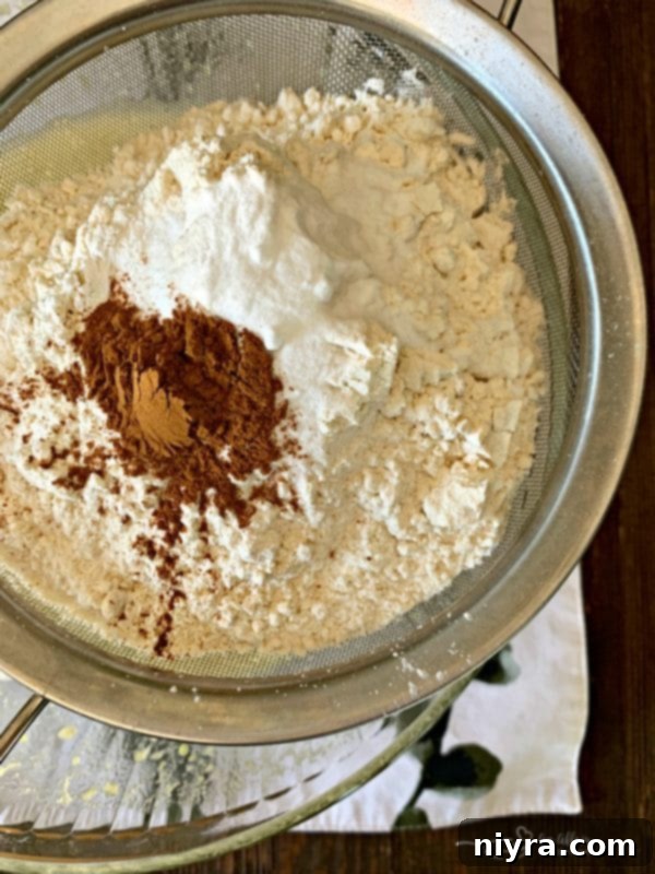 Sifting dry ingredients for Zucchini Bread