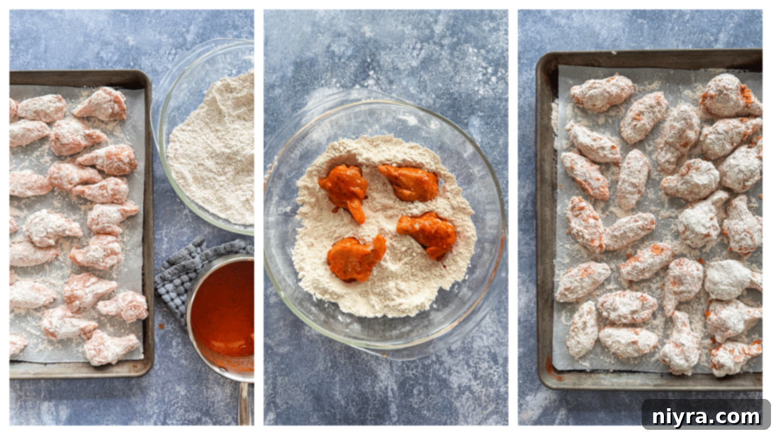 Crispy Hooters Style Air Fryer Wings 9 Third step: double-dipping wings in sauce and then flour for extra crispness