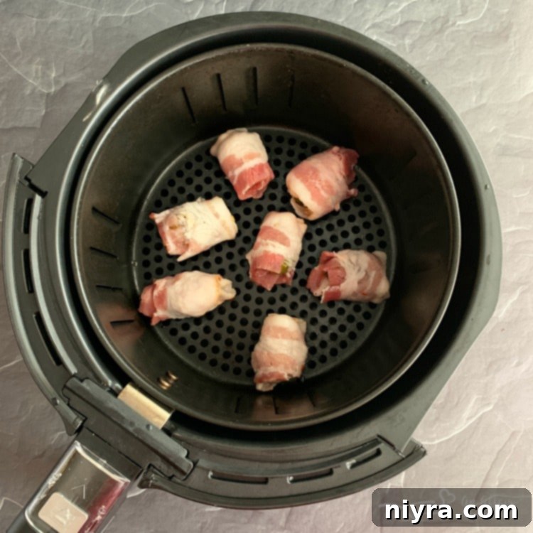 Bacon Wrapped Hot Brussels Sprouts prepared in airfryer