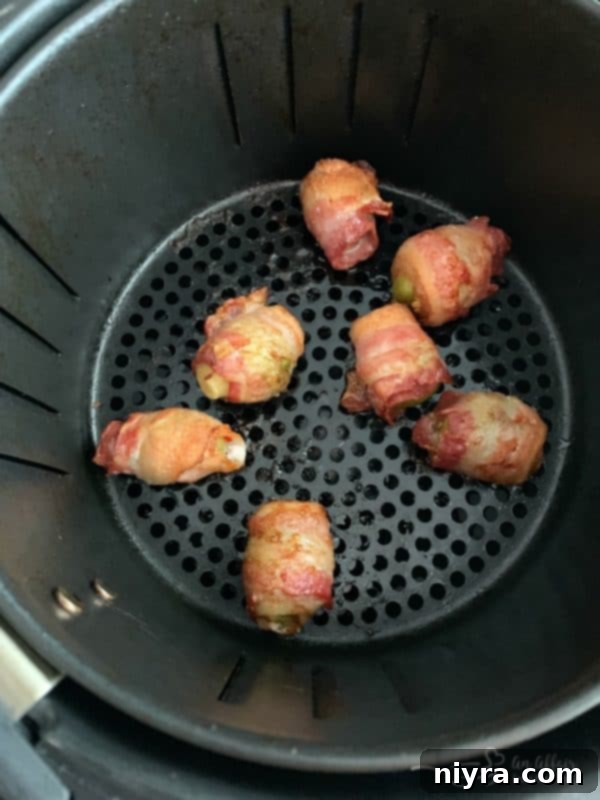 Bacon Wrapped Hot Brussels Sprouts prepared in an airfryer