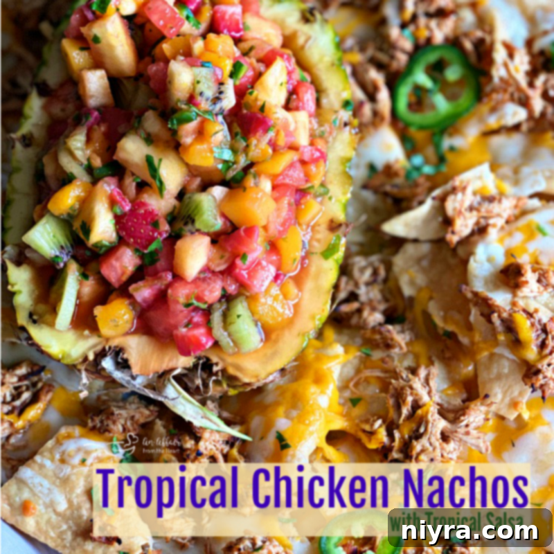 Video cover image for Tropical Chicken Nachos with Tropical Salsa, enticing viewers to watch the recipe preparation.