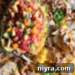 overhead of Tropical Chicken Nachos with Tropical Salsa