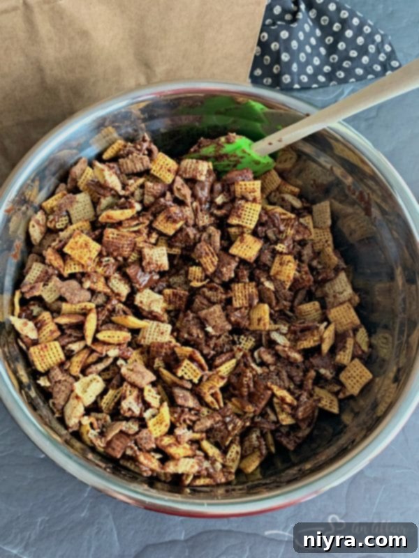 Halloween Double Peanut Butter Muddy Buddies prep with peanut butter