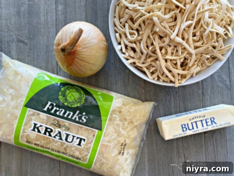 Polish Kluski and Sauerkraut 7 Ingredients for Polish Noodles & Kraut before adding celery