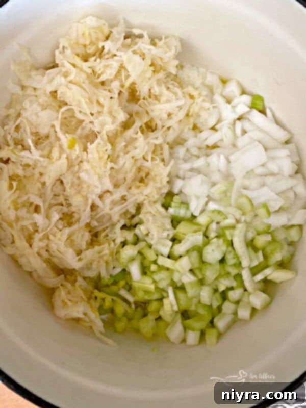 Polish Kluski and Sauerkraut 8 Sautéing onions, sauerkraut, and celery in butter