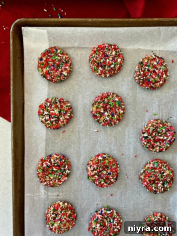 Baked Funfetti Sugar Cookies on a baking sheet
